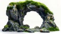 Natural rock arch in the forest Stone arch with moss isolated on white background AI generated Royalty Free Stock Photo