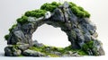 Natural rock arch in the forest Stone arch with moss isolated on white background AI generated Royalty Free Stock Photo