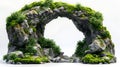 Natural rock arch in the forest Stone arch with moss isolated on white background AI generated Royalty Free Stock Photo