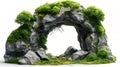 Natural rock arch in the forest Stone arch with moss isolated on white background AI generated Royalty Free Stock Photo