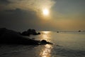 Natural rock formation at the coast during sunset at Belitung Island, Indonesia. Royalty Free Stock Photo