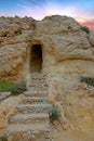 Natural rocks at Algar Seco in Carvoeiro Algarve Portugal at sunset