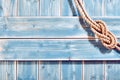 Natural Rope Double Figure Eight Knot on Blue Wood Royalty Free Stock Photo