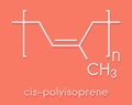 Natural rubber (cis-1,4-polyisoprene), chemical structure. Used to manufacture surgeons' gloves, condoms, boots, car tires, etc. Royalty Free Stock Photo