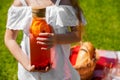 Natural safe drink for children, homemade orange and berry soda, no food chemicals or additives. A bottle of juice in