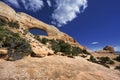 Natural sandstone Wilson Arch arch in Moab, USA