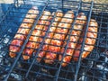 Natural sausages fried on the grill. BBQ Royalty Free Stock Photo