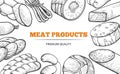 Natural sausages and meat product line art banner