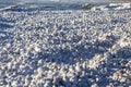 Snow, frost, and wind create irregularly shaped ice balls on the shores of Lake Michigan Royalty Free Stock Photo