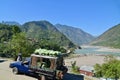 Natural Scenery of Indus River with Local Pakistani Truck