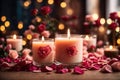 Natural scented soy candle surrounded by floral rose. ai generative