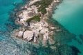 Natural sea environment. Bird's eye perspective of coastal rock formation of Karydi beach and surrounding see