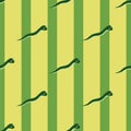 Natural seamless pattern with diagonal worm green print. Striped background. Wild fauna artwork