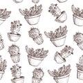Natural seamless pattern with hand drawn cactus.