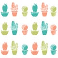 Natural seamless pattern with hand drawn cactus.