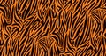Natural seamless pattern with orange zebra or tiger coat of fur texture. Bright colored animal backdrop with stripes