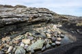 Natural seashore stones and slate rock in Arctic Ocean coastline
