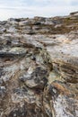 Natural seashore stones and slate rock, Arctic Ocean coastline
