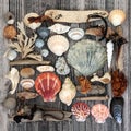 Natural Seaside Treasure with Seashells Driftwood and Seaweed