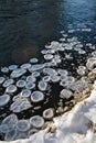 natural semi frozen discs of foam floating on water