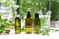 Natural skin care beauty products, Natural organic botany extraction and scientific glassware. Royalty Free Stock Photo