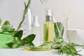 Natural skin care beauty products, Natural organic botany extraction and scientific glassware. Royalty Free Stock Photo