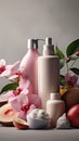 Natural skincare cosmetics bottles background