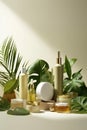 Natural skincare cosmetics bottles background