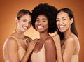 Natural, skincare and portrait of group of women to model beauty, cosmetics and makeup. Beauty products, diversity and Royalty Free Stock Photo