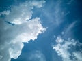 Natural sky background. Fluffy white clouds against a blue sky. Wallpaper postcard, layout with place for text Royalty Free Stock Photo