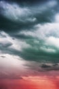 Natural sky composition. Dark ominous colorful storm rain clouds. Dramatic sky. Overcast stormy cloudscape. Thunderstorm Royalty Free Stock Photo