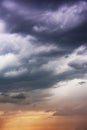 Natural sky composition. Dark ominous colorful storm rain clouds. Dramatic sky. Overcast stormy cloudscape. Thunderstorm Royalty Free Stock Photo