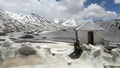 Snow mountain view and snow house along the way in northern of  India Royalty Free Stock Photo