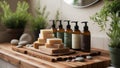 Natural soap bars and shampoo in an eco-friendly bathroom, replacing plastic Royalty Free Stock Photo
