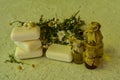 Bar of natural handmade soap and chamomile