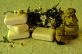 Bar of natural handmade soap and chamomile