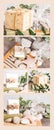 Natural soaps collage with stones on wood Royalty Free Stock Photo