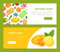 Natural soap landing page template with handmade organic cosmetic product. Citus soap website vector illustration