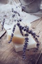 Natural soap, lavender, salt, cloth Royalty Free Stock Photo