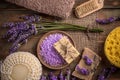 Natural soap, lavender and salt Royalty Free Stock Photo