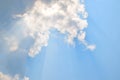 Natural soft clouds pattern and sunshine ray on blue sky background