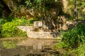 Natural source of spring water in forest flowing from a stone fountain. Royalty Free Stock Photo