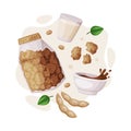 Natural Soy Product from Soybean Plant with Dry Meat and Sauce Vector Composition