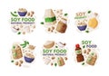 Natural Soy Products from Soybean Plant with Tofu, Milk, Oil and Sauce Vector Composition Set Royalty Free Stock Photo