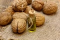 Natural SPA cosmetic oil, essential massage oils, from nuts walnuts Royalty Free Stock Photo