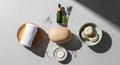 Natural spa elements are artfully arranged on a light gray surface Royalty Free Stock Photo