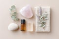 Natural spa essentials with aromatherapy oils, eucalyptus, and lavender Royalty Free Stock Photo