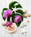 Natural spa ingredients with orchid flowers Royalty Free Stock Photo