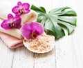 Natural spa ingredients with orchid flowers Royalty Free Stock Photo