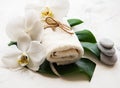 Natural spa ingredients with orchid flowers Royalty Free Stock Photo